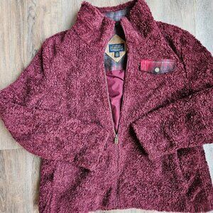 Pendleton Jacket Womens Large Burgundy Sherpa Fleece Deep Pile Full Zip Coat